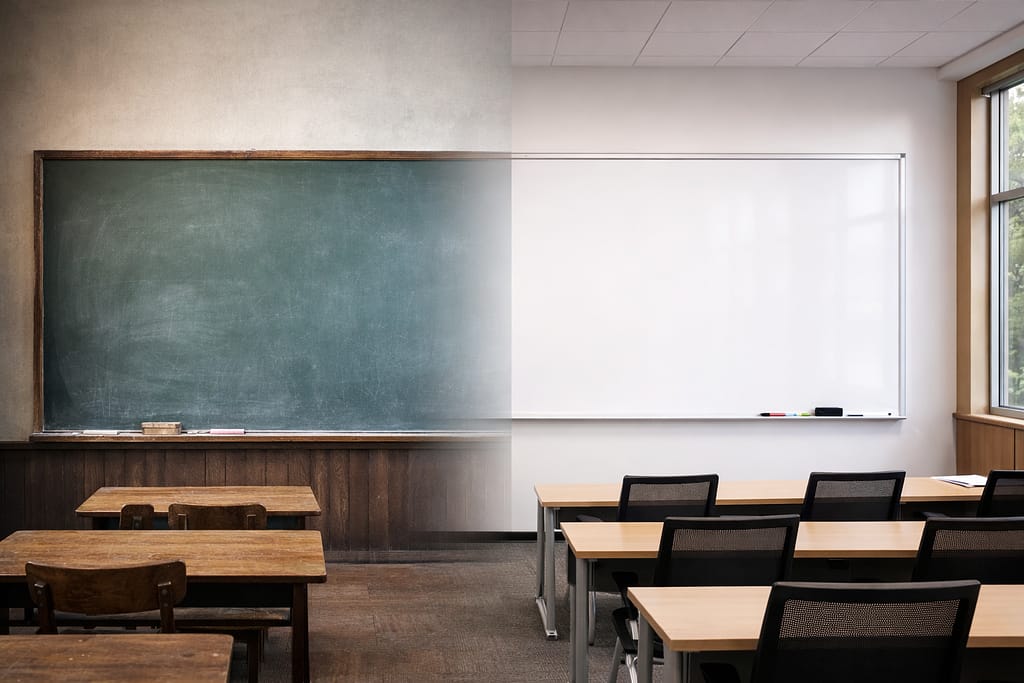 Evolution of Writing Surfaces Evolution of writing surfaces from slate chalkboard to modern whiteboard collaboration wall